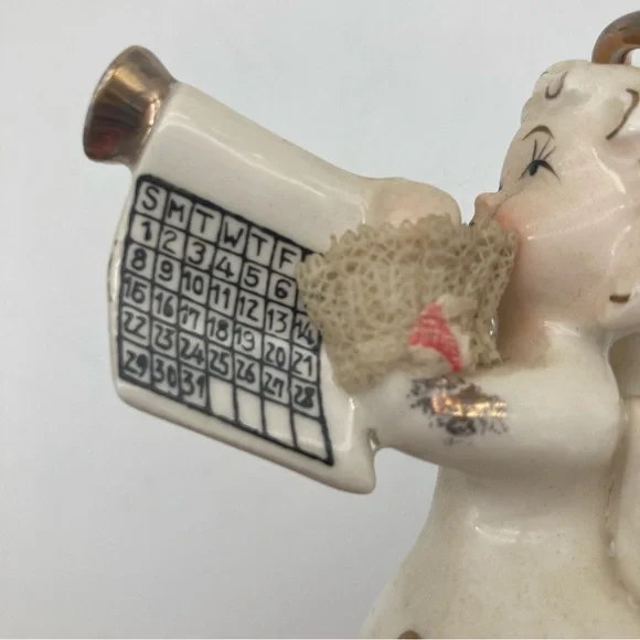 Vintage Ceramic ART Japan Spaghetti Happy New Year January Angel Figurine